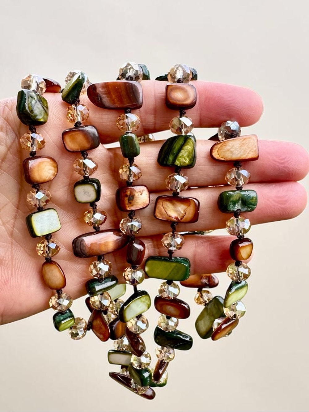 Earth-Toned Shell & Crystal Bead Necklace